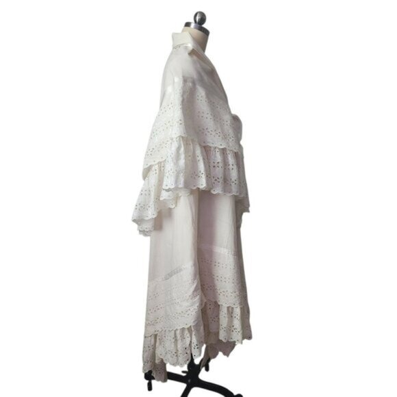 JOSEFA 70's Boho Bridal Eyelet Ruffle Folk Style Prairie dress with shawl/cape - Picture 7 of 16